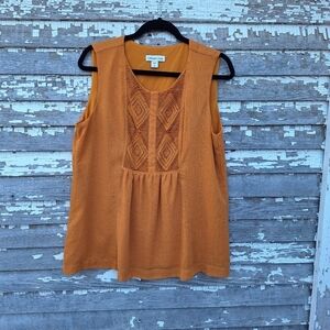🌟 Coldwater Creek Mustard Yellow Sleeveless Diamond Designed Top Size Large